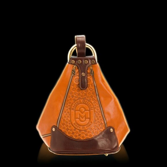 Marino Orlandi Handbags - Marino Orlandi Cognac Chocolate Leather Embossed Convertible Sling Backp…